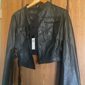 BCBG BLACK LEATHER BLAZER